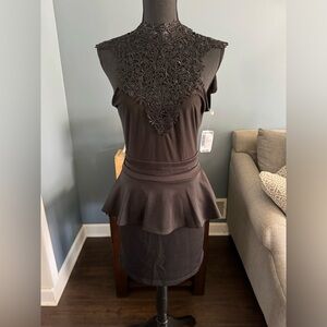 Black lace neckline halter dress with peplum